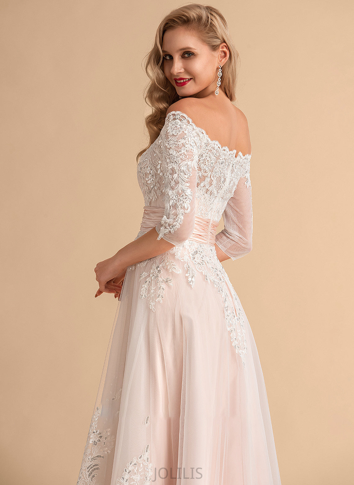 A-Line Wedding Lace Sequins Alejandra Asymmetrical Tulle With Dress Satin Wedding Dresses