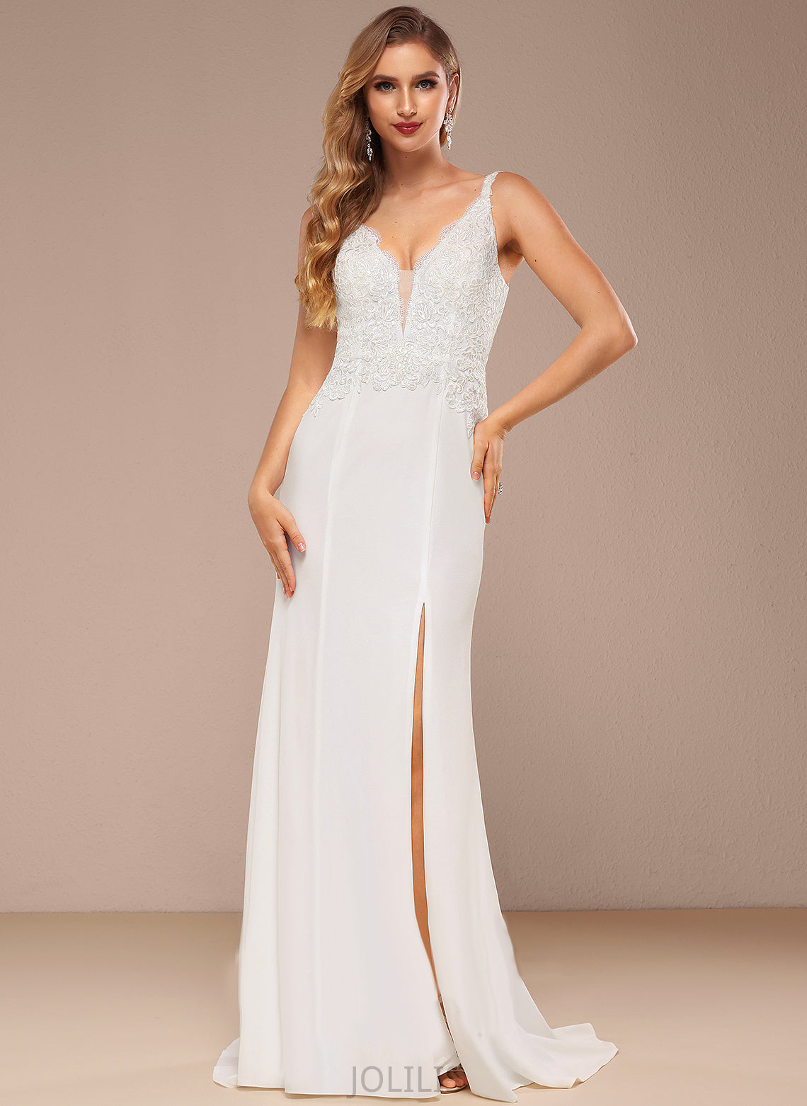 V-neck Sequins Wedding Sweep Wedding Dresses Lace Trumpet/Mermaid Dress Mikaela Train Chiffon With