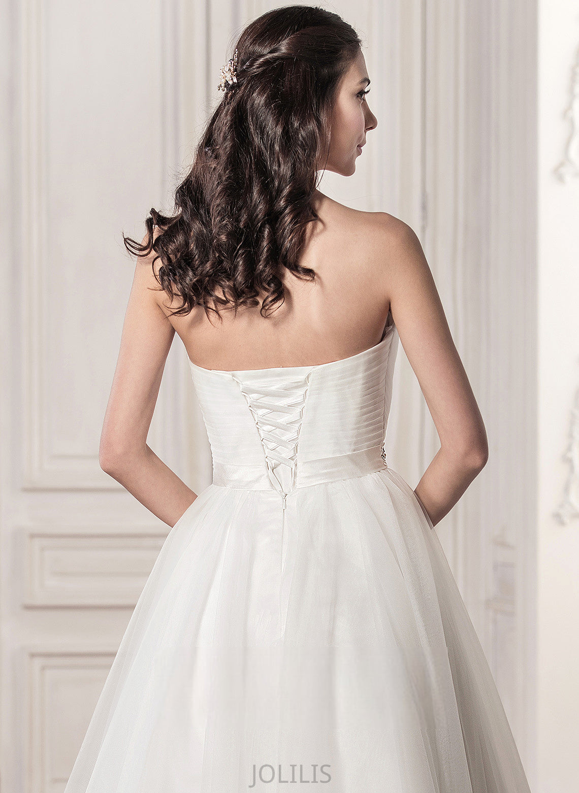 Sweetheart With Tea-Length A-Line Ruffle Wedding Tulle Dress Beading Satin Helga Sequins Wedding Dresses