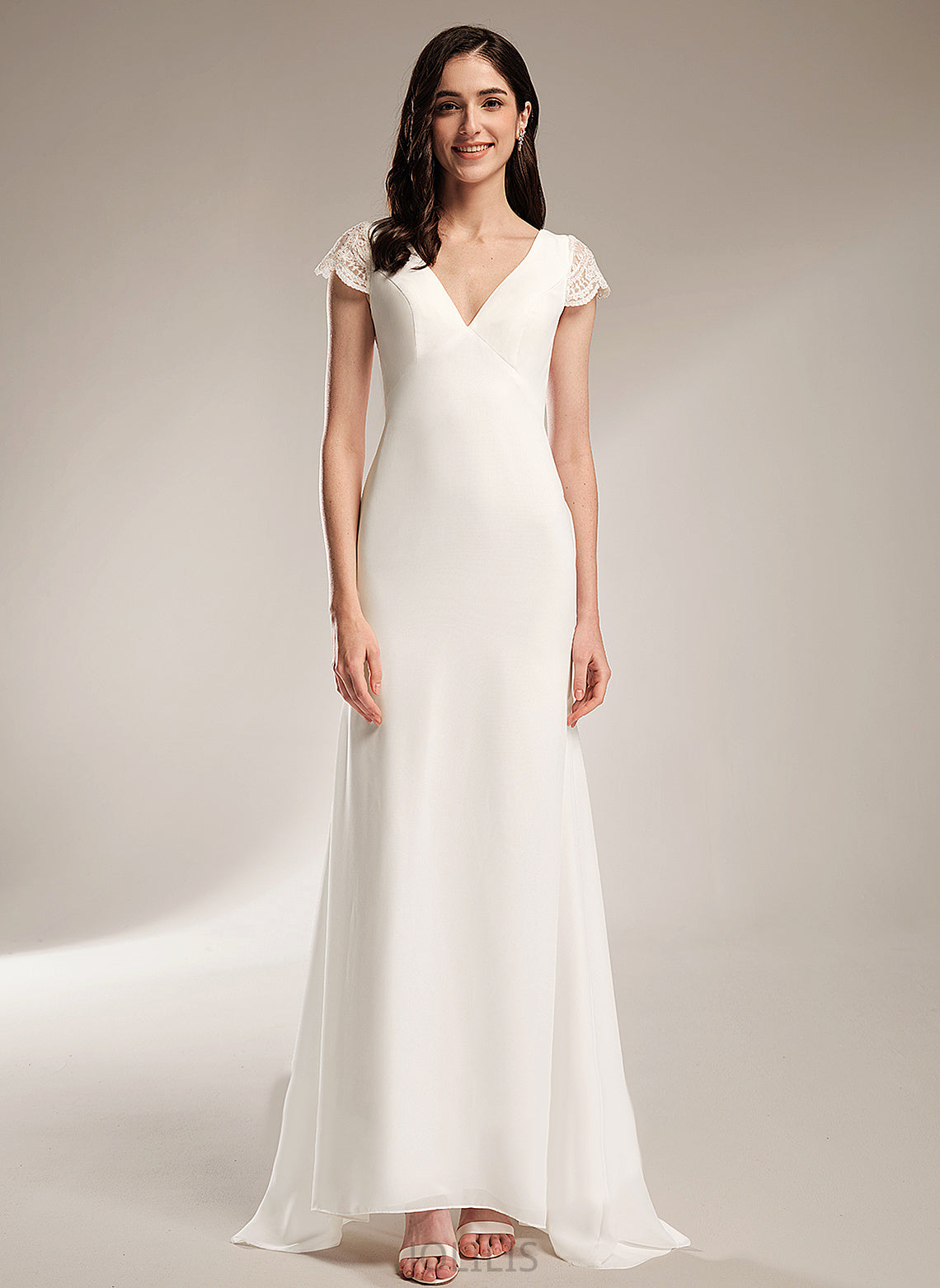 Brisa Chiffon Sweep Wedding Dresses Lace Train Sheath/Column With Dress Wedding V-neck