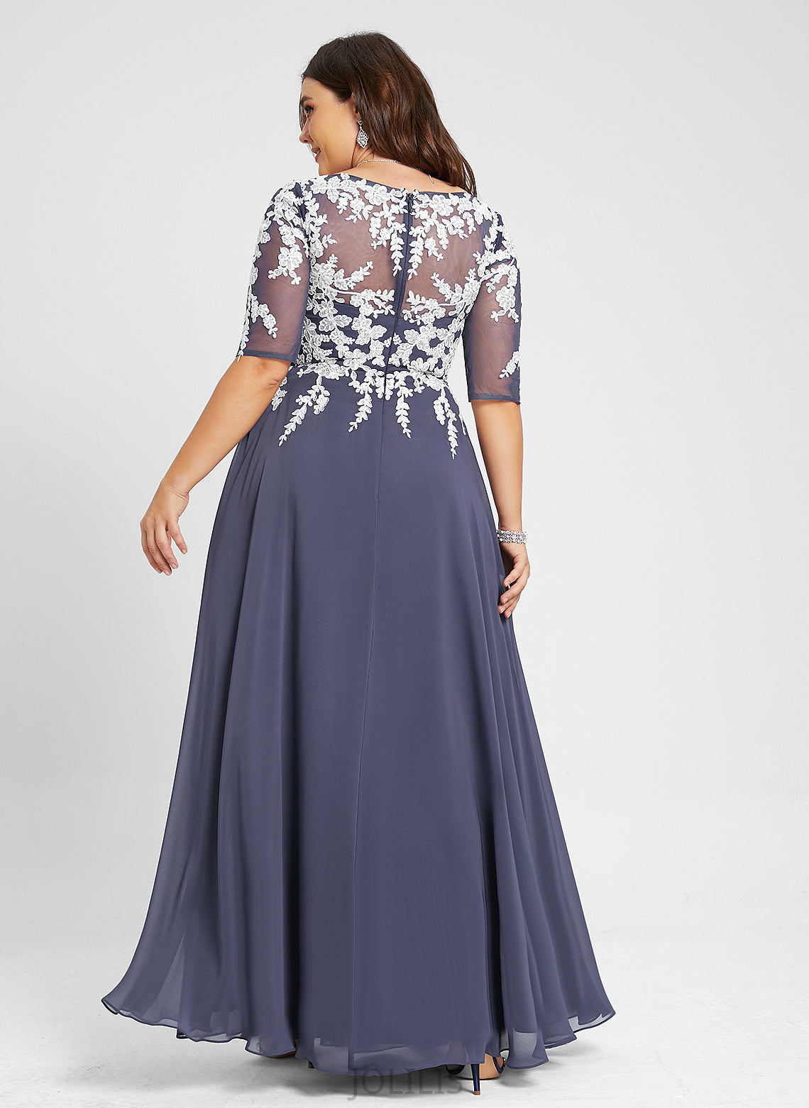 Glenda Chiffon Sequins Prom Dresses Lace With V-neck Floor-Length A-Line