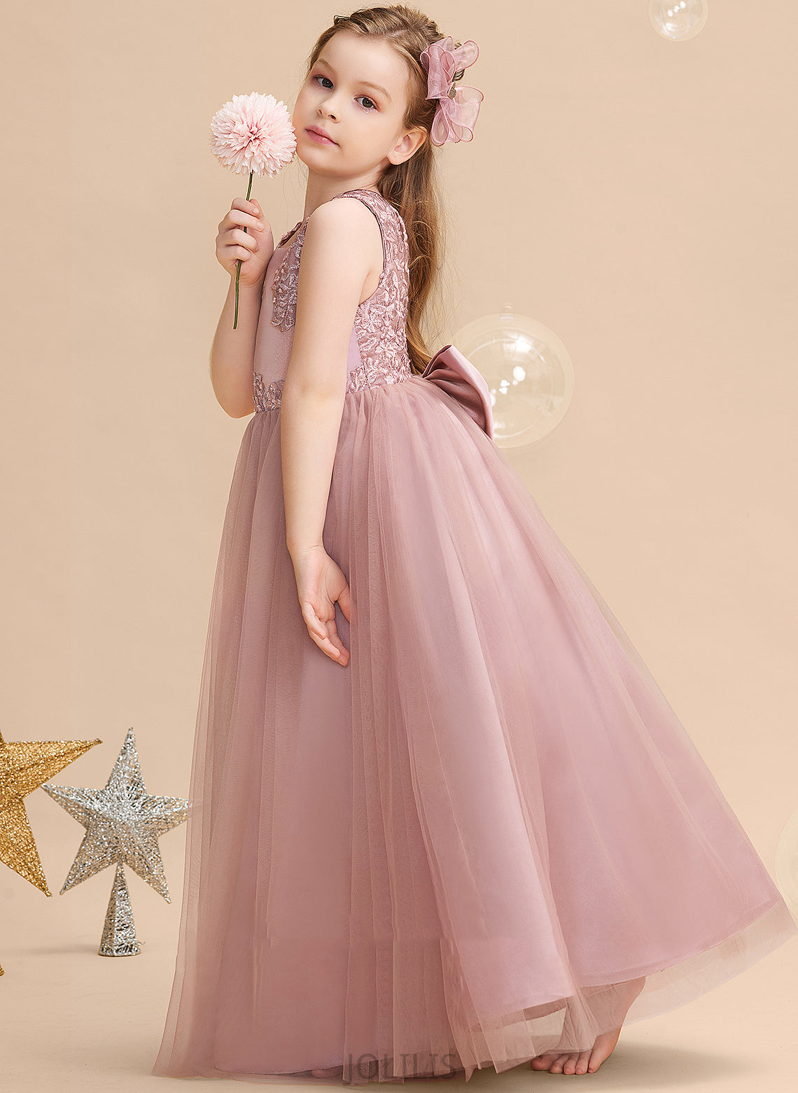 '- Beading/Sequins With Elaina Satin/Tulle/Lace Girl Neck Floor-length Scoop Flower Girl Dresses Flower Dress Sleeveless Ball-Gown/Princess