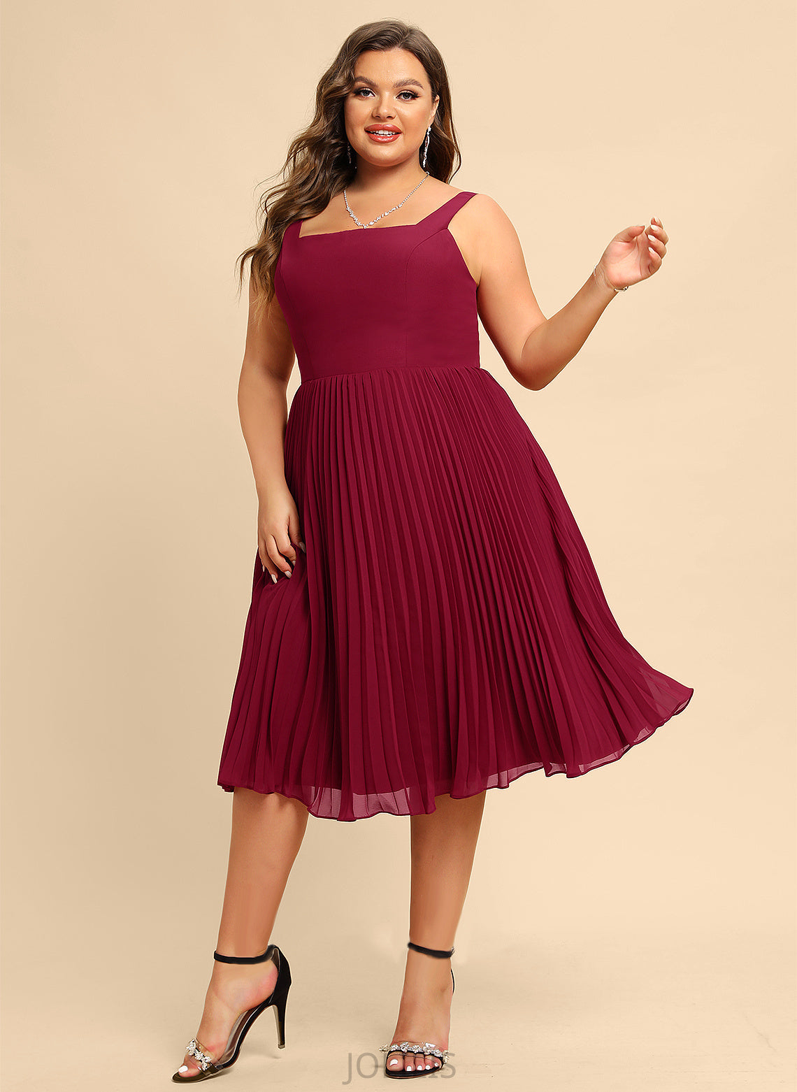 Chiffon A-Line Knee-Length Homecoming Homecoming Dresses Emmy With Pleated Square Dress Neckline