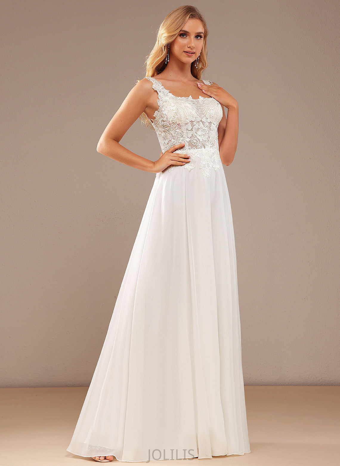 Sequins Wedding Dresses With Wedding Floor-Length Dress Miracle Square Chiffon Lace A-Line