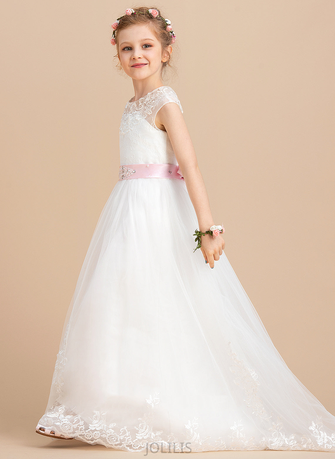 Dress Karina NOT Tulle/Lace included) With (Petticoat Floor-length Girl Flower Neck Flower Girl Dresses - Sleeveless Ball-Gown/Princess Scoop Sash/Beading/Appliques/Bow(s)