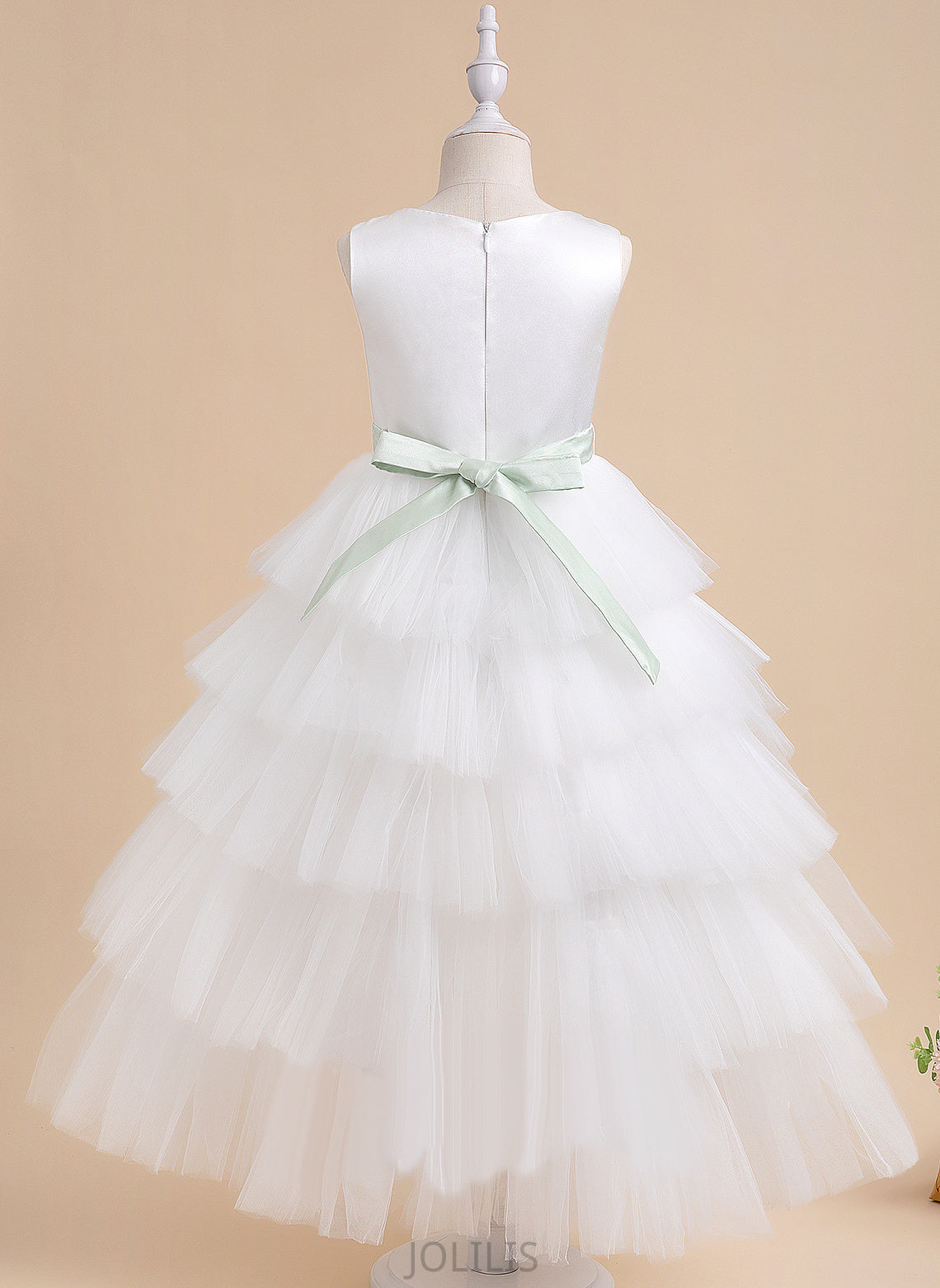 Ball-Gown/Princess Tulle With Dress Sleeveless sash) Girl - Flower Katelyn Sash/Beading Flower Girl Dresses (Detachable Asymmetrical Neck Scoop