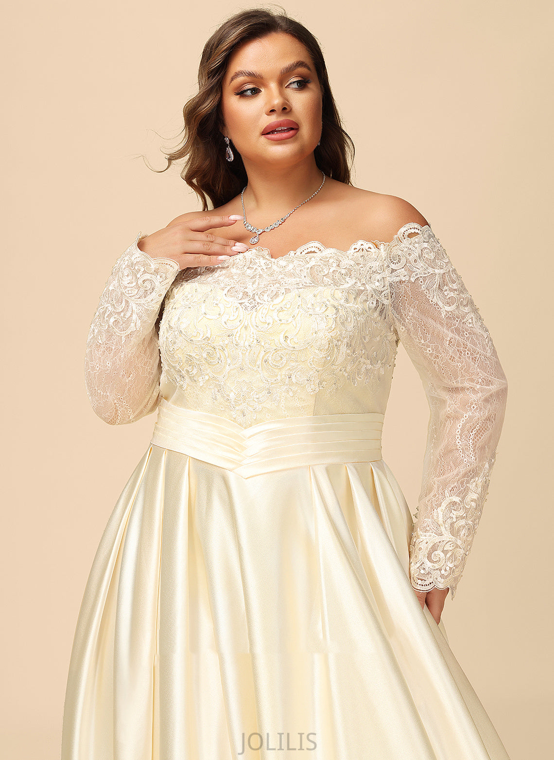 Ball-Gown/Princess Dress Off-the-Shoulder Train Sweep Juliette Lace Sequins Wedding Dresses Satin With Beading Wedding