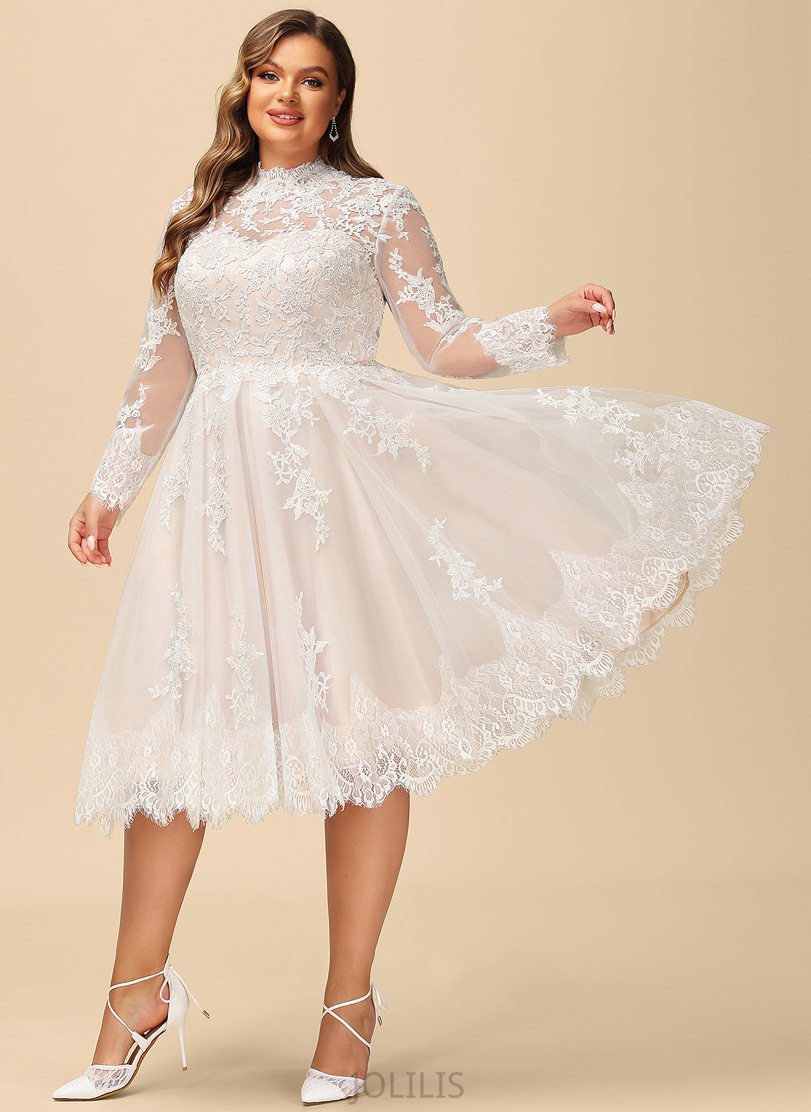 Illusion Knee-Length Lace Dress Wedding Dresses Wedding Clara Tulle A-Line