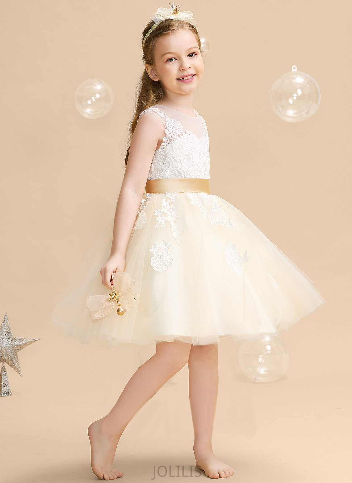 Back With Flower Girl Dresses A-Line Sleeveless Appliques/V Flower Girl Addyson - Neck Satin/Tulle/Lace Dress Scoop Knee-length