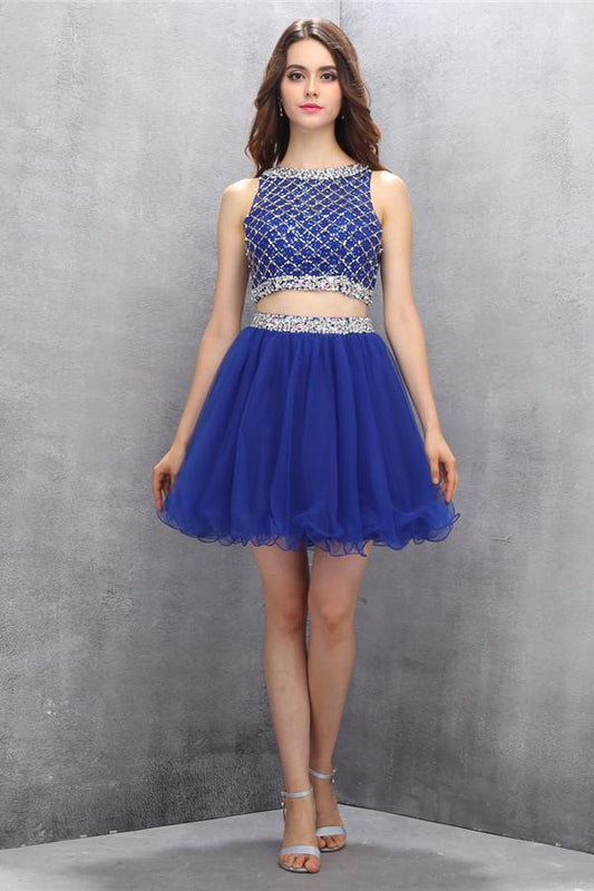 Two Piece Royal Blue Organza Homecoming/Prom Dresses  ED75