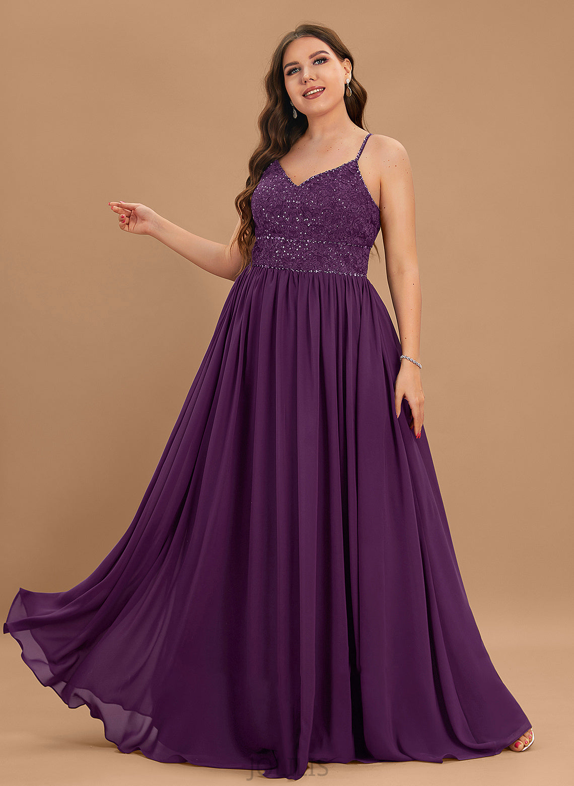 Chiffon Sequins Floor-Length V-neck Violet With Prom Dresses Lace A-Line Beading