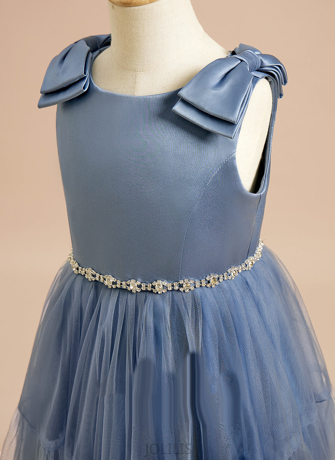 Neck Girl Scoop Sleeveless Knee-length - Beading/Bow(s) With Dress Flower Flower Girl Dresses A-Line Lyla Satin/Tulle