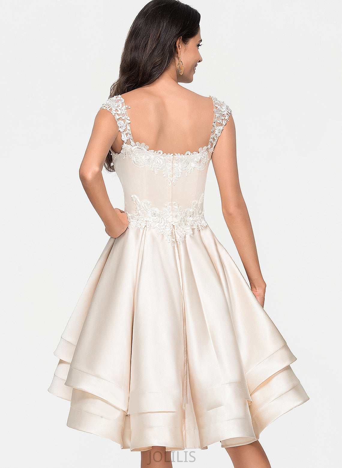 With Prom Dresses Asymmetrical Sweetheart Beading Cascading Satin A-Line Ruffles Lace Mya