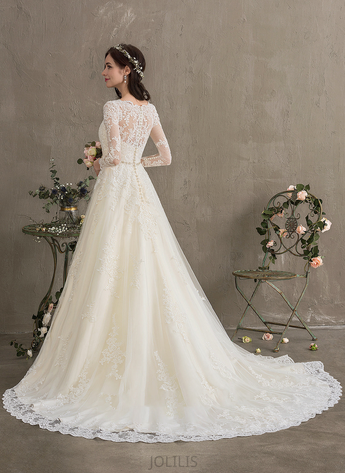 With Ball-Gown/Princess Wedding Chapel Dress Tulle Beading Wedding Dresses V-neck Train Sequins Tess