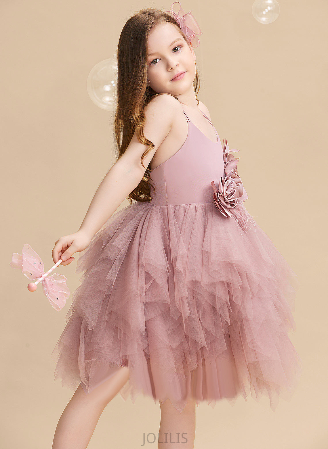 Ball-Gown/Princess Tulle With Scalloped Feather/Flower(s) - Neck Sleeveless Dress Flower Flower Girl Dresses Yasmine Knee-length Girl