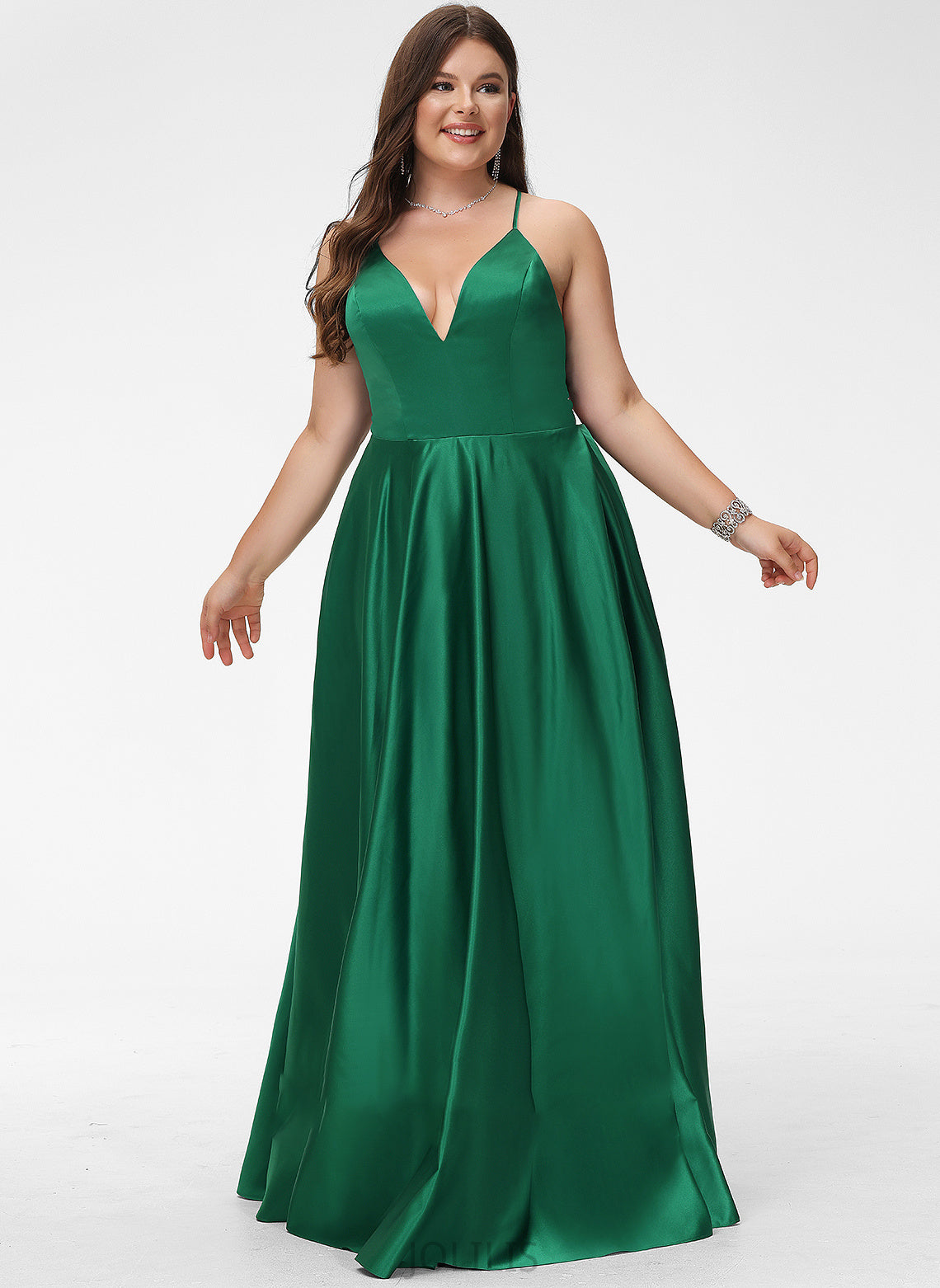 V-neck Satin Martha A-Line Prom Dresses Floor-Length