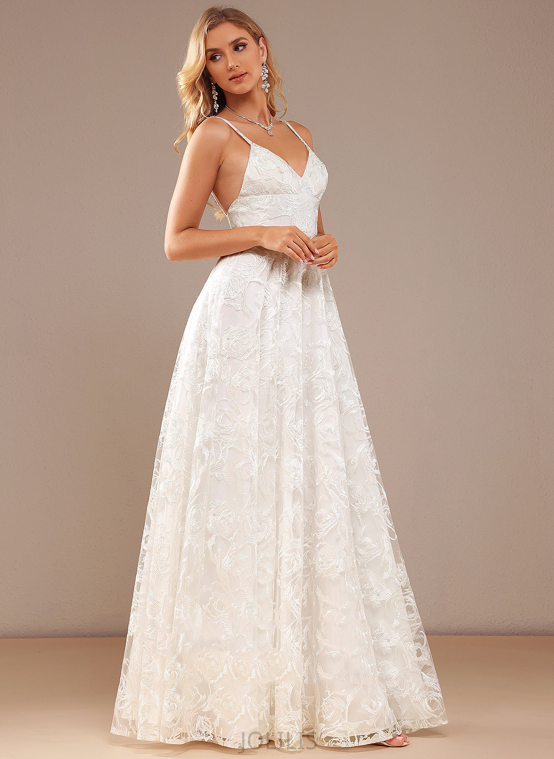 V-neck Wedding Dresses Wedding Joanna Front Floor-Length A-Line With Dress Split Lace