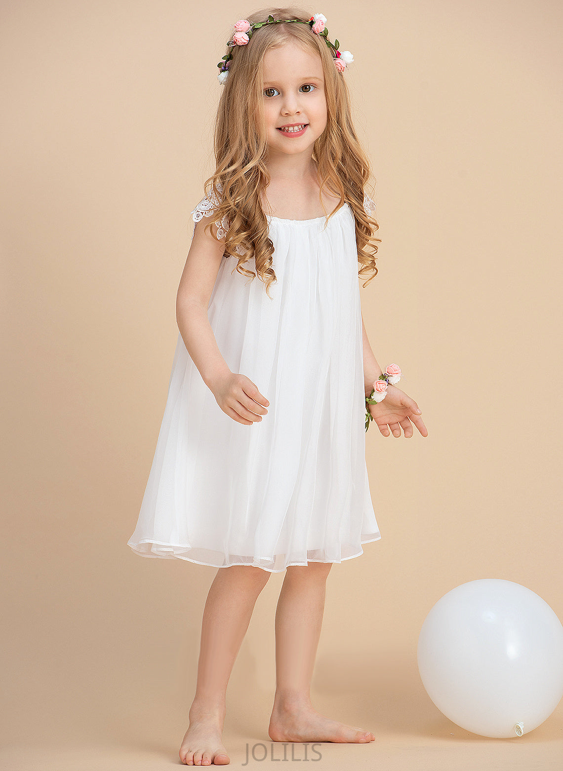 Flower Girl Chiffon With Flower Girl Dresses A-Line/Princess Adelaide Neck - Dress Sleeveless Scoop Tea-length Lace