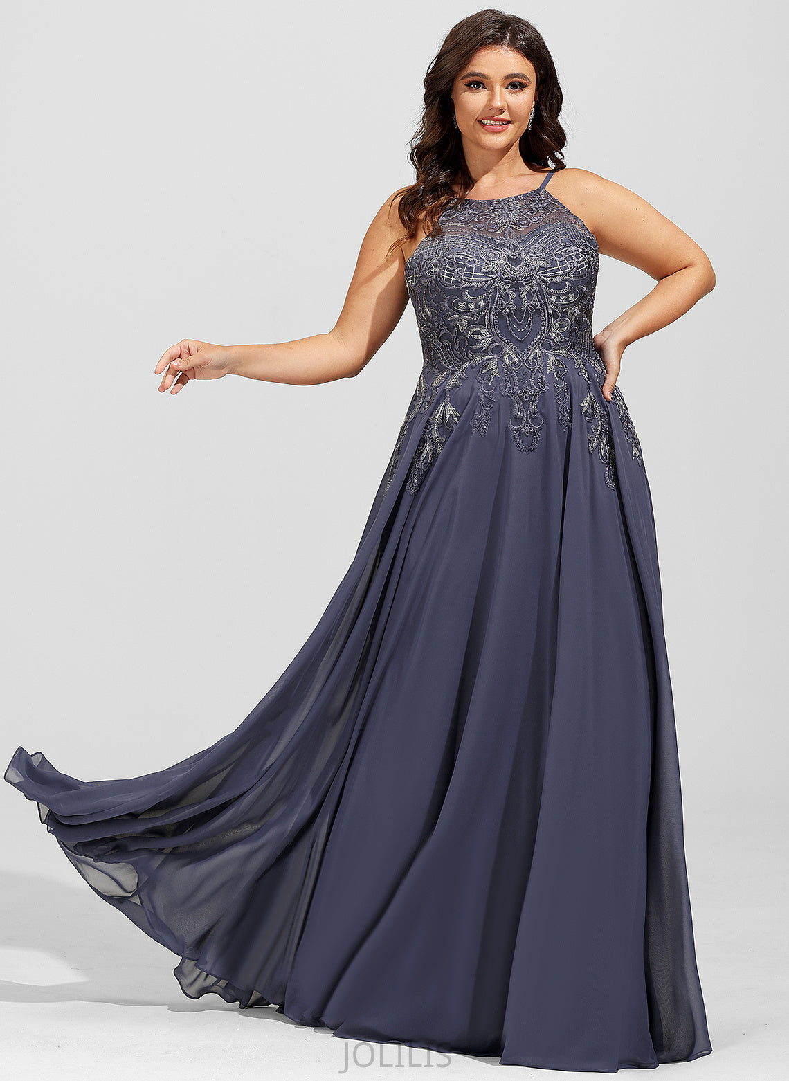 Sequins Prom Dresses A-Line Floor-Length Scoop Haylee With Chiffon Lace