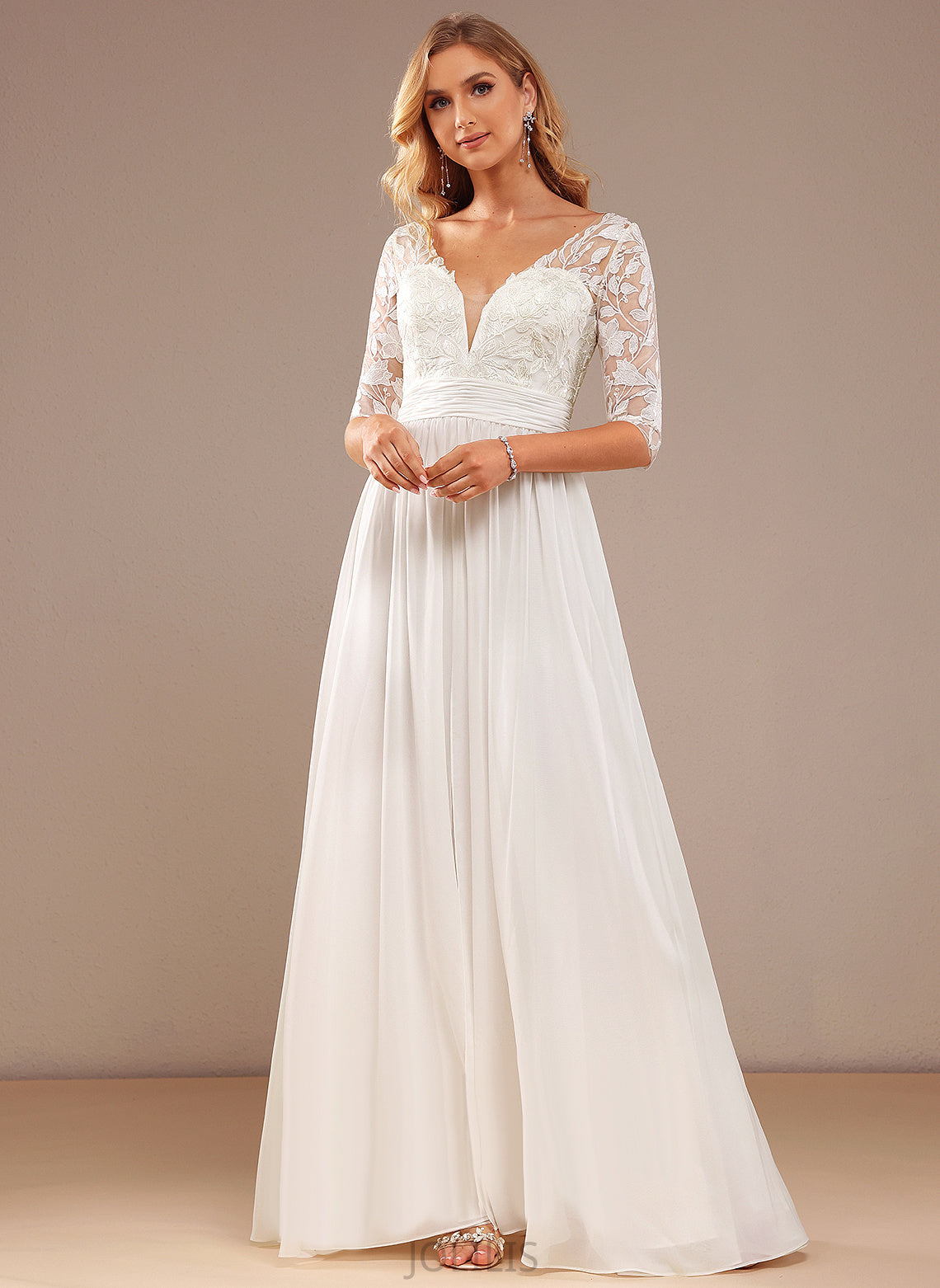 Wedding Lace Floor-Length A-Line Chiffon V-neck With Wedding Dresses Julia Dress Ruffle Sequins