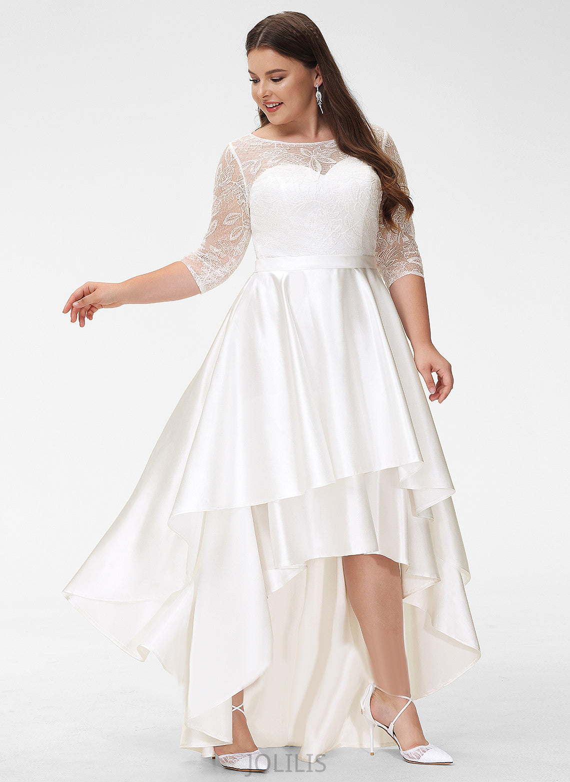 Asymmetrical Satin Wedding Dresses Lace A-Line Karla Wedding Scoop Dress