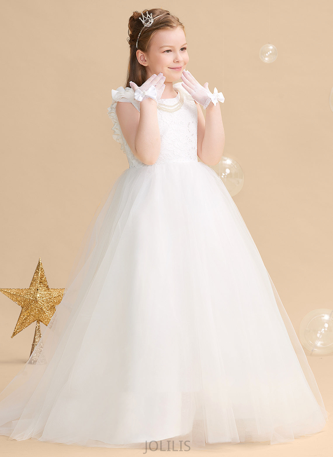 Girl Flower Girl Dresses Dress Scoop Ball-Gown/Princess With Sleeveless Tulle/Lace Flower Alma - Flower(s) Sweep Train Neck