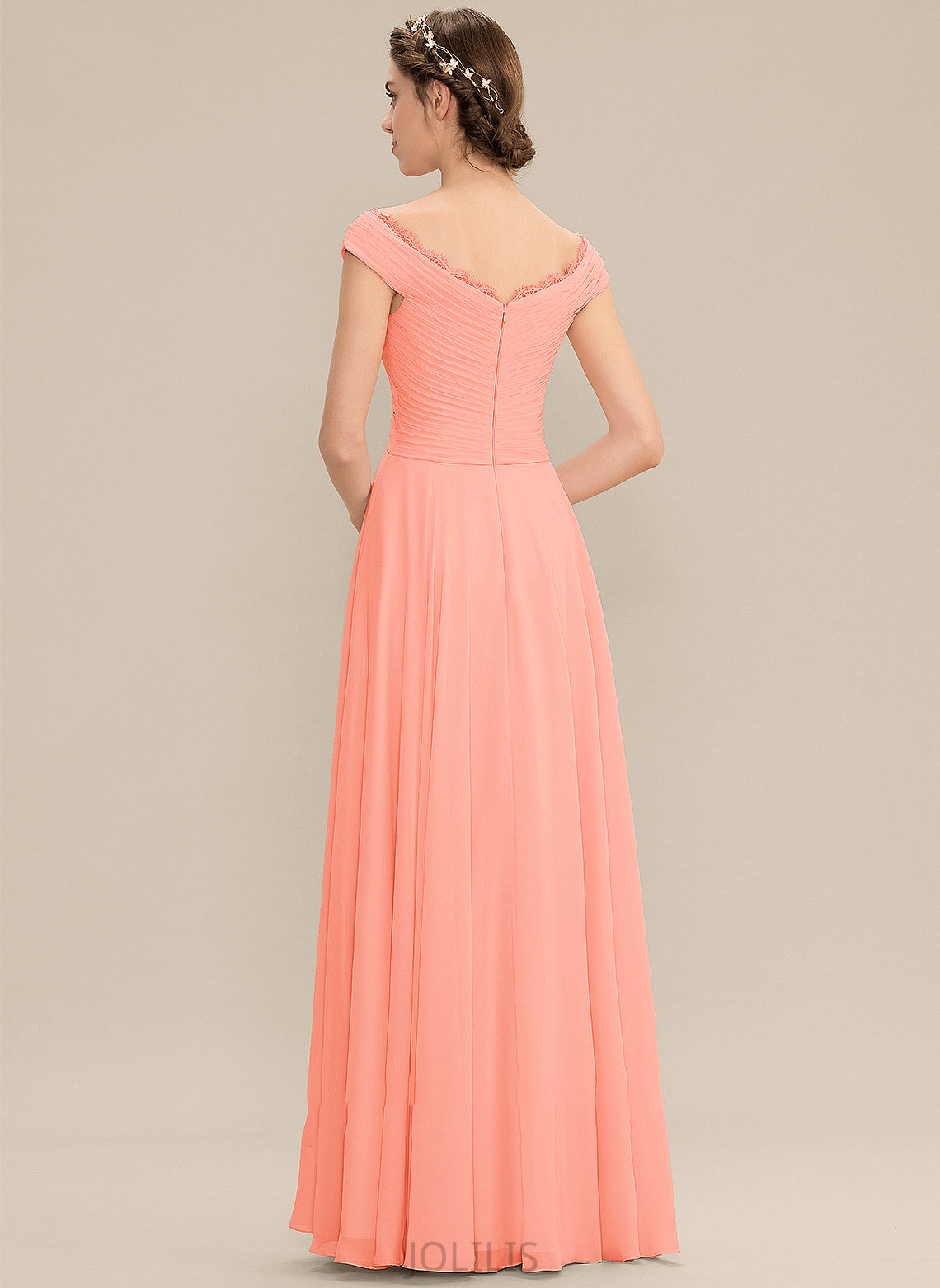 Lace Floor-Length Neckline Embellishment Length Fabric Off-the-Shoulder A-Line Ruffle Silhouette Mavis A-Line/Princess Bridesmaid Dresses