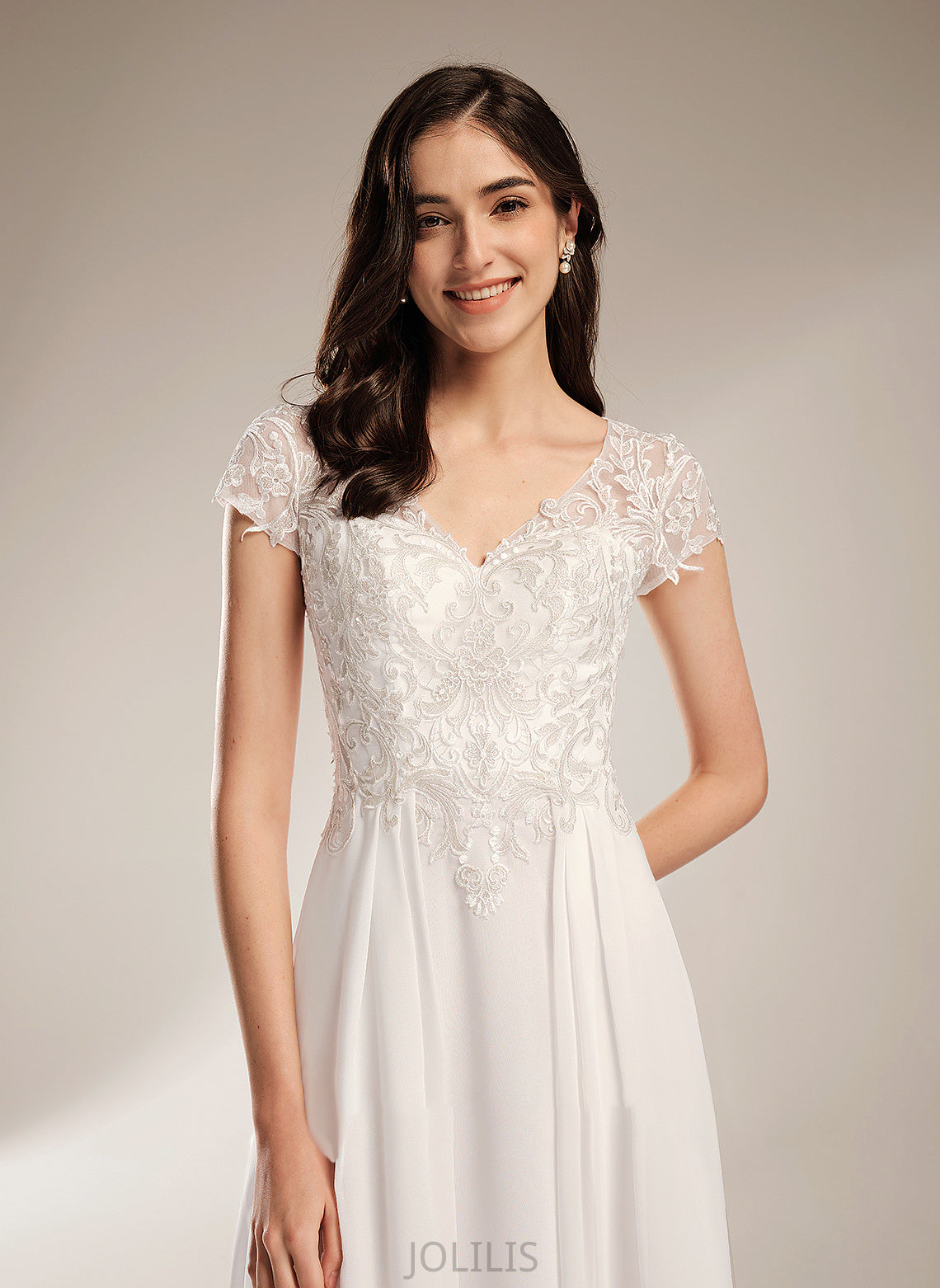 Lace Wedding Dresses Wedding Georgia Asymmetrical A-Line V-neck With Dress