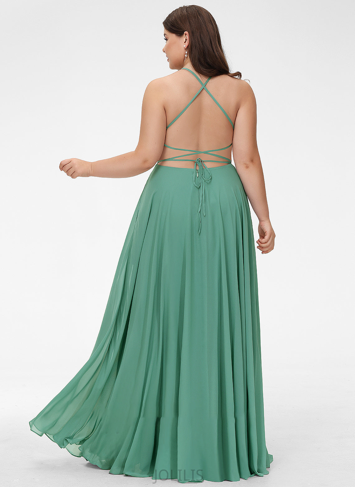 Floor-Length Prom Dresses Split Daniela Square Pockets Front Neckline A-Line Chiffon With