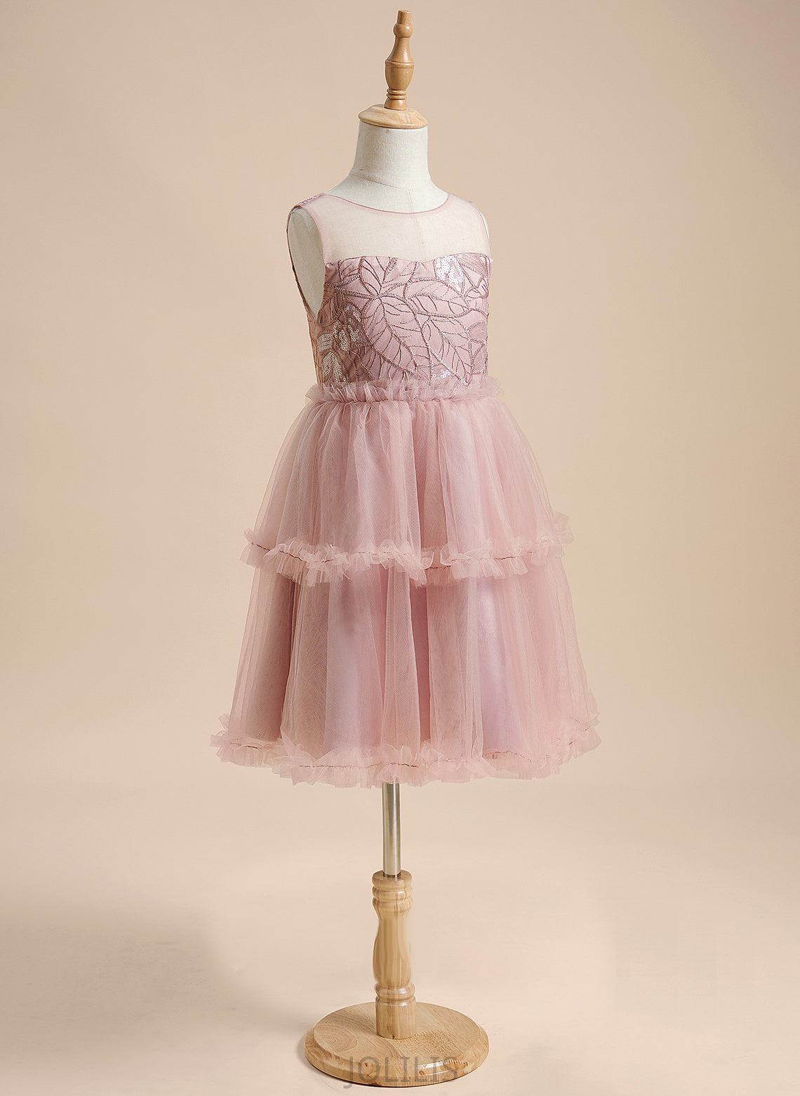 Knee-length Tulle Arielle With Dress Flower Neck Girl Sleeveless Sequins/Pleated/V - Back Flower Girl Dresses Scoop A-Line