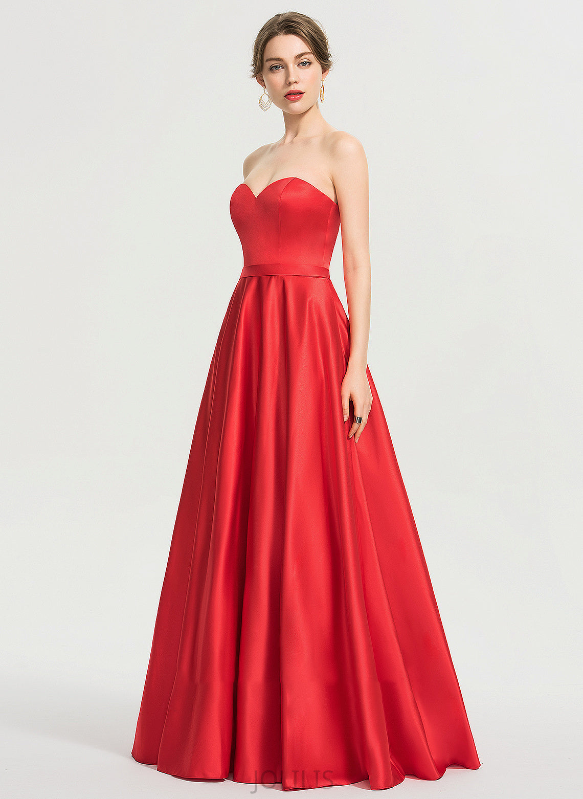 Pockets Floor-Length Satin Sweetheart Beading With Ashly Ball-Gown/Princess Sequins Prom Dresses