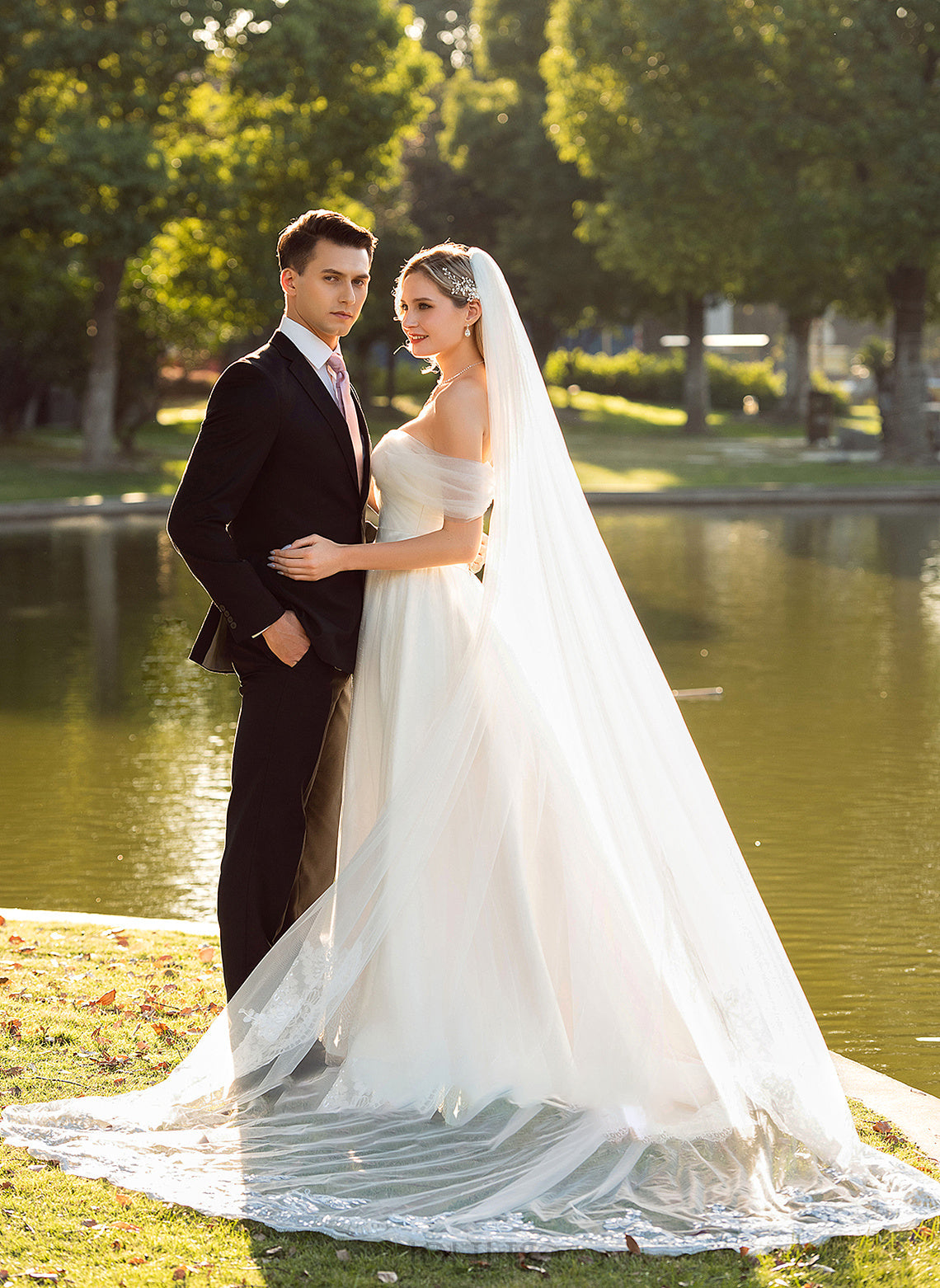 Dress Lace Siena Wedding Ruffle Train Off-the-Shoulder Wedding Dresses With Tulle Ball-Gown/Princess Court