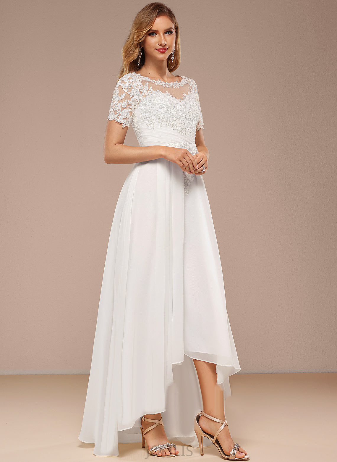 Wedding Dresses Lilly Wedding A-Line Neck Chiffon Dress Asymmetrical Lace Boat