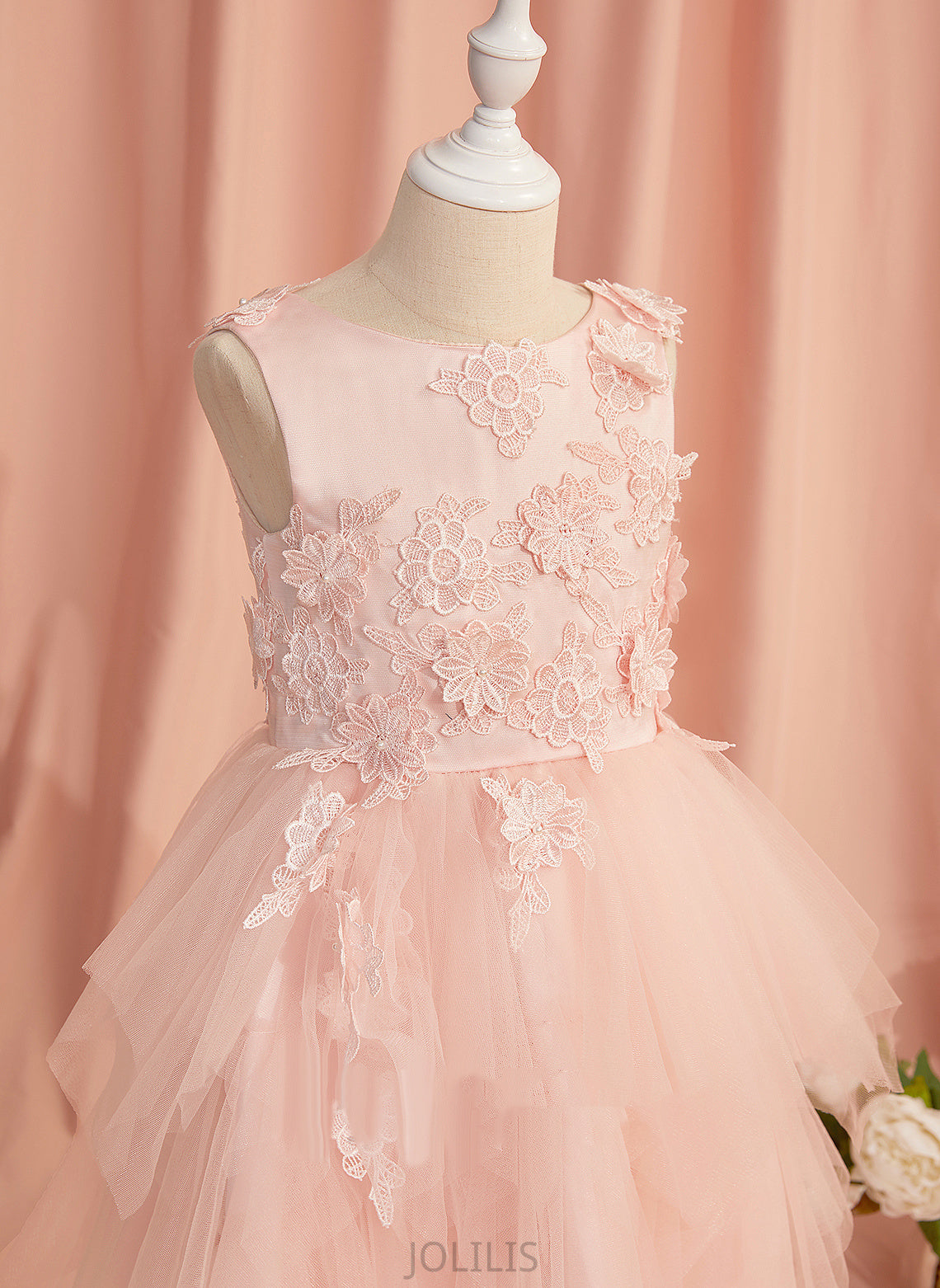 Scoop Angel Lace/Flower(s)/V Sleeveless Flower Girl Dresses With - Back Tulle Flower Ball-Gown/Princess Girl Dress Neck Asymmetrical