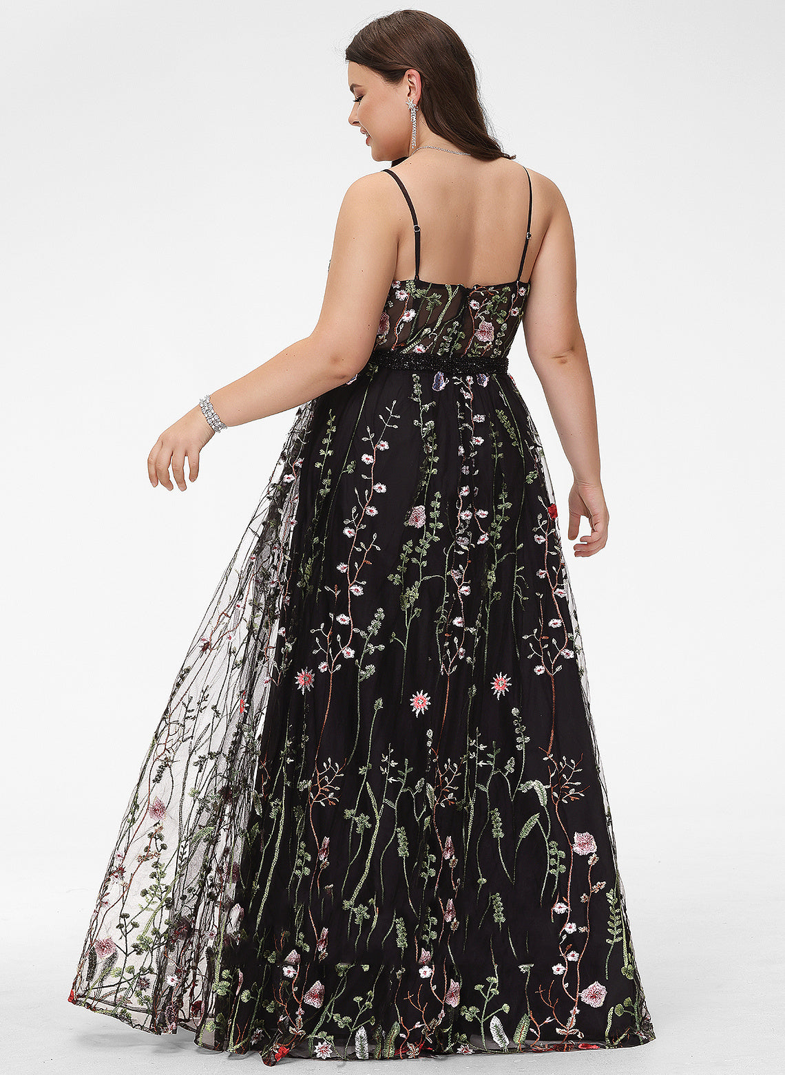 Beading V-neck Floor-Length Lace Prom Dresses With A-Line Makena