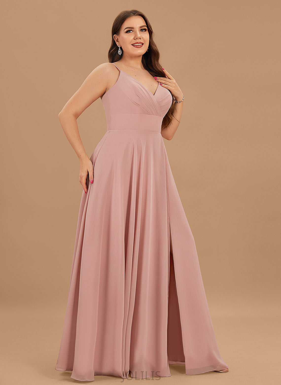 Yoselin Chiffon Prom Dresses With Floor-Length Ruffle A-Line V-neck