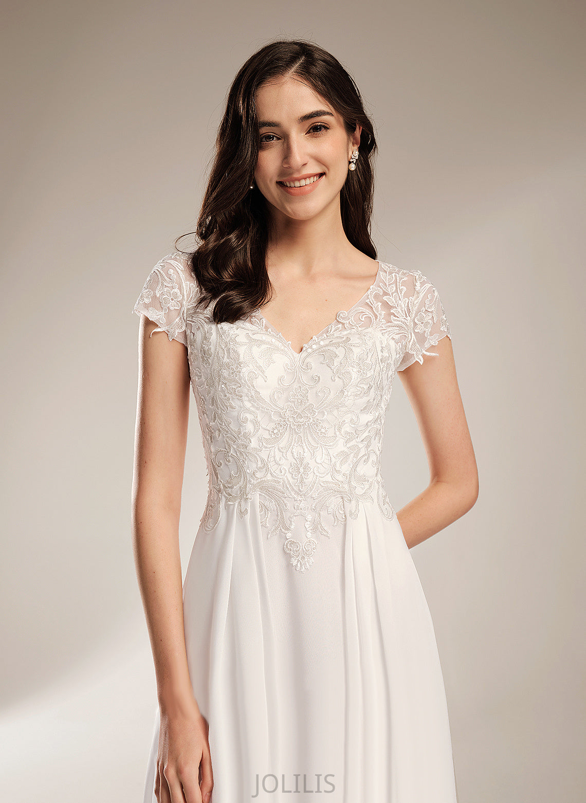 With Lace Chiffon Wedding Dresses Asymmetrical A-Line Wedding Dress Zara V-neck