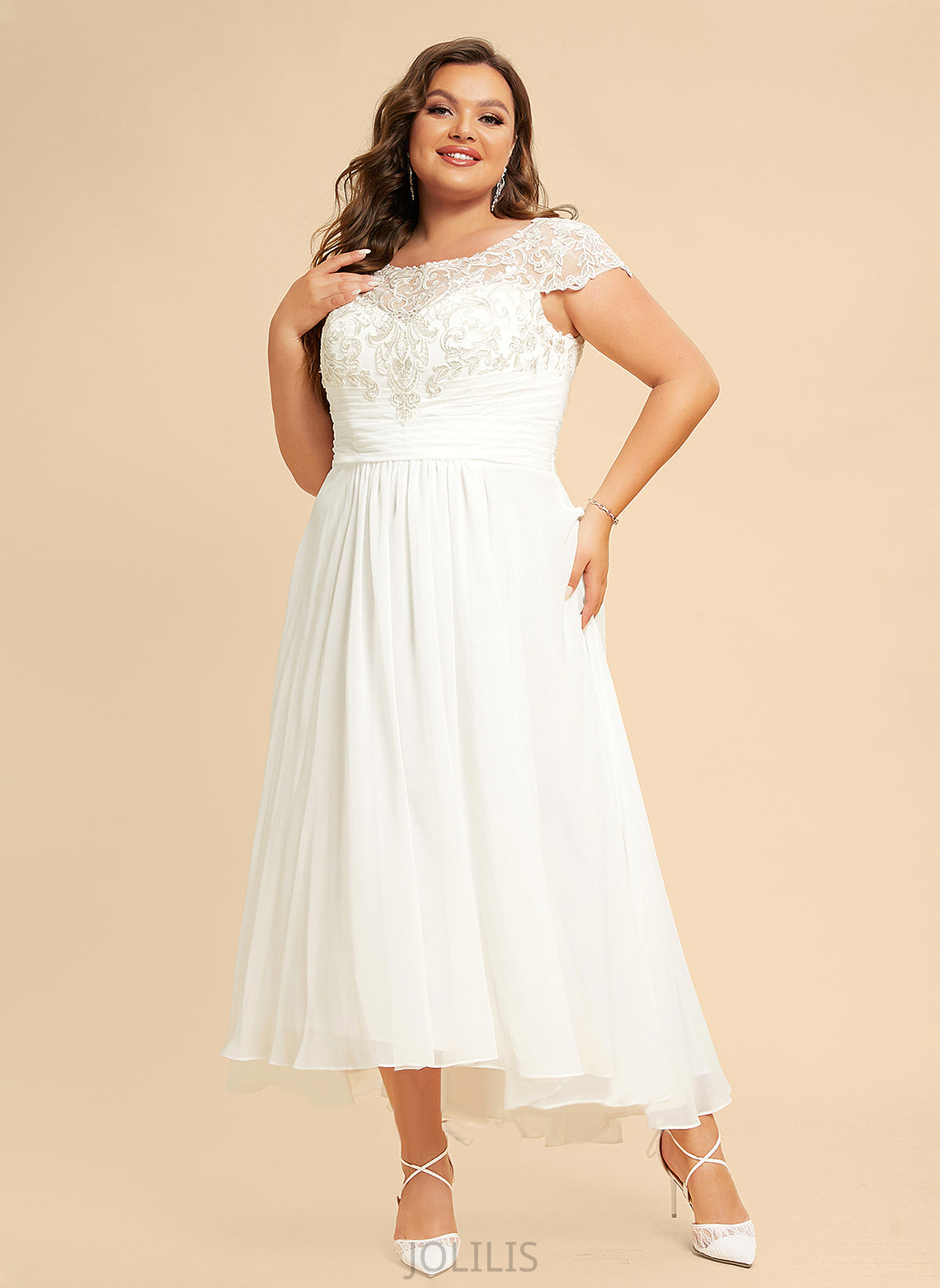 Chiffon Scoop Wedding Dresses Asymmetrical A-Line Alondra Wedding Lace Dress