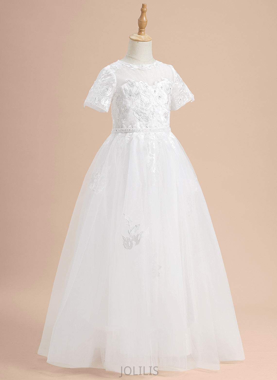 Sleeves Short Floor-length - Neck Ball-Gown/Princess Dress Mira Scoop Flower Tulle Flower Girl Dresses Girl Lace/Beading/Sequins With