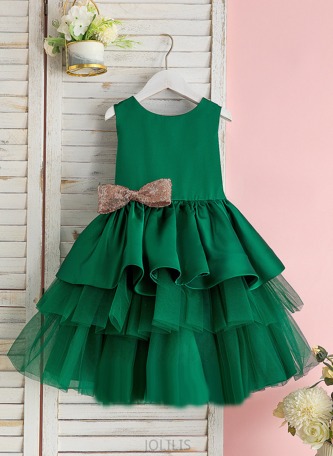 Ball-Gown/Princess - Andrea Girl Knee-length With Bow(s) Sleeveless Neck Dress Flower Scoop Flower Girl Dresses Tulle