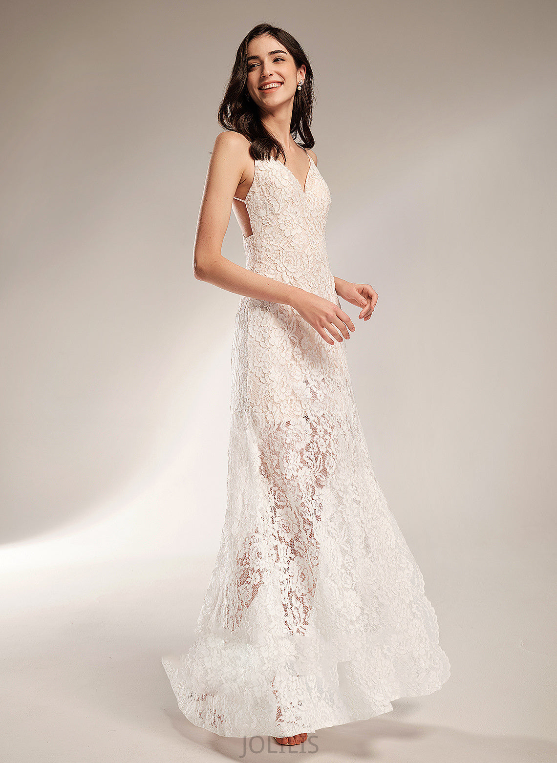 Kaiya With Lace Wedding Dresses Split V-neck Wedding Dress Floor-Length Front Sheath/Column