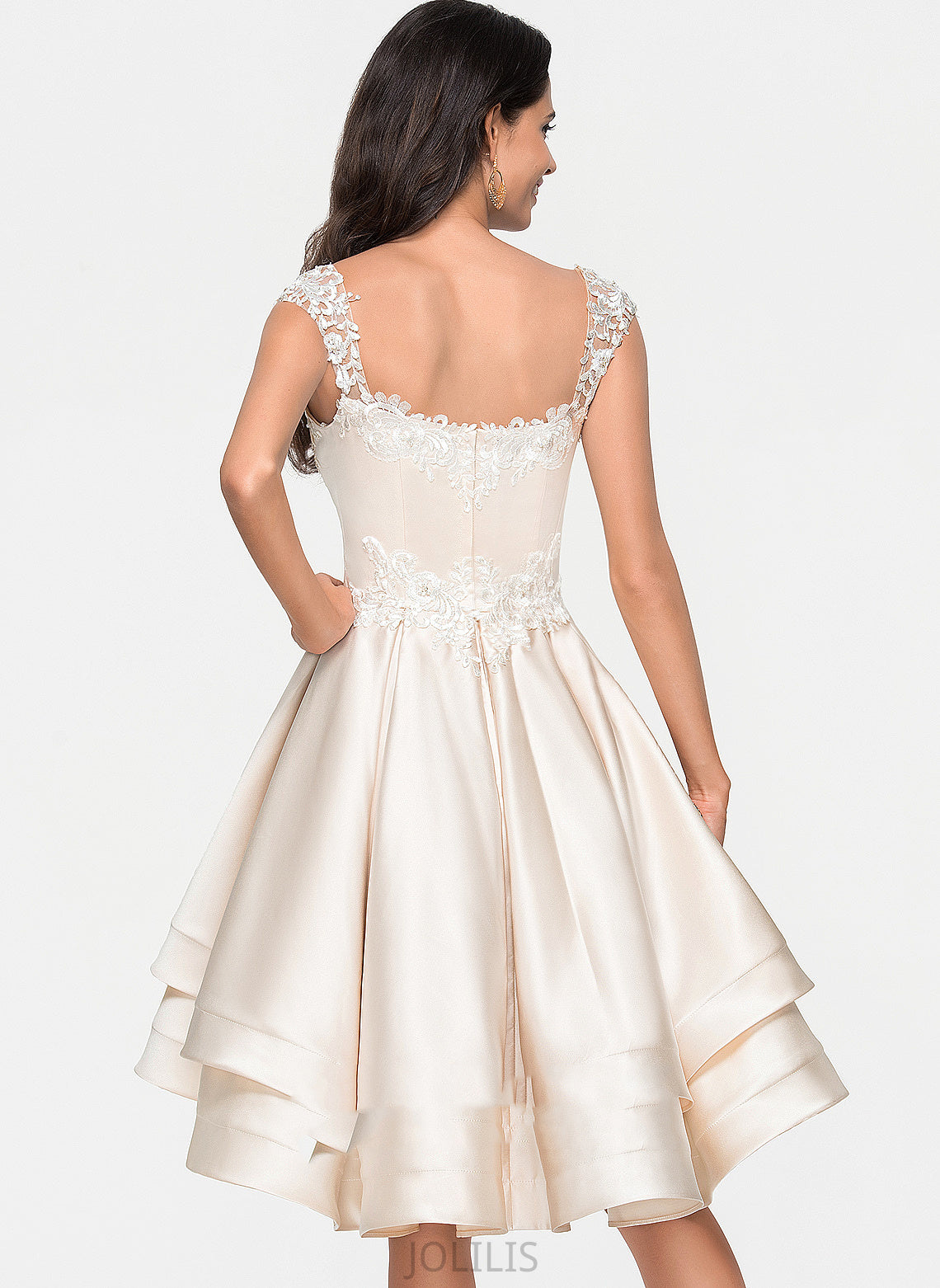 Satin Lace With Sweetheart Homecoming Dresses Cascading Homecoming Dress Lesley Beading A-Line Ruffles Asymmetrical