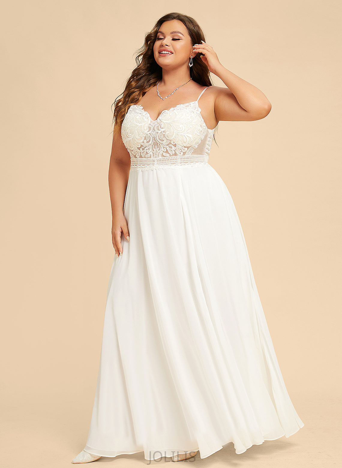 Lace With Floor-Length A-Line Maia Chiffon Wedding V-neck Wedding Dresses Split Front Dress