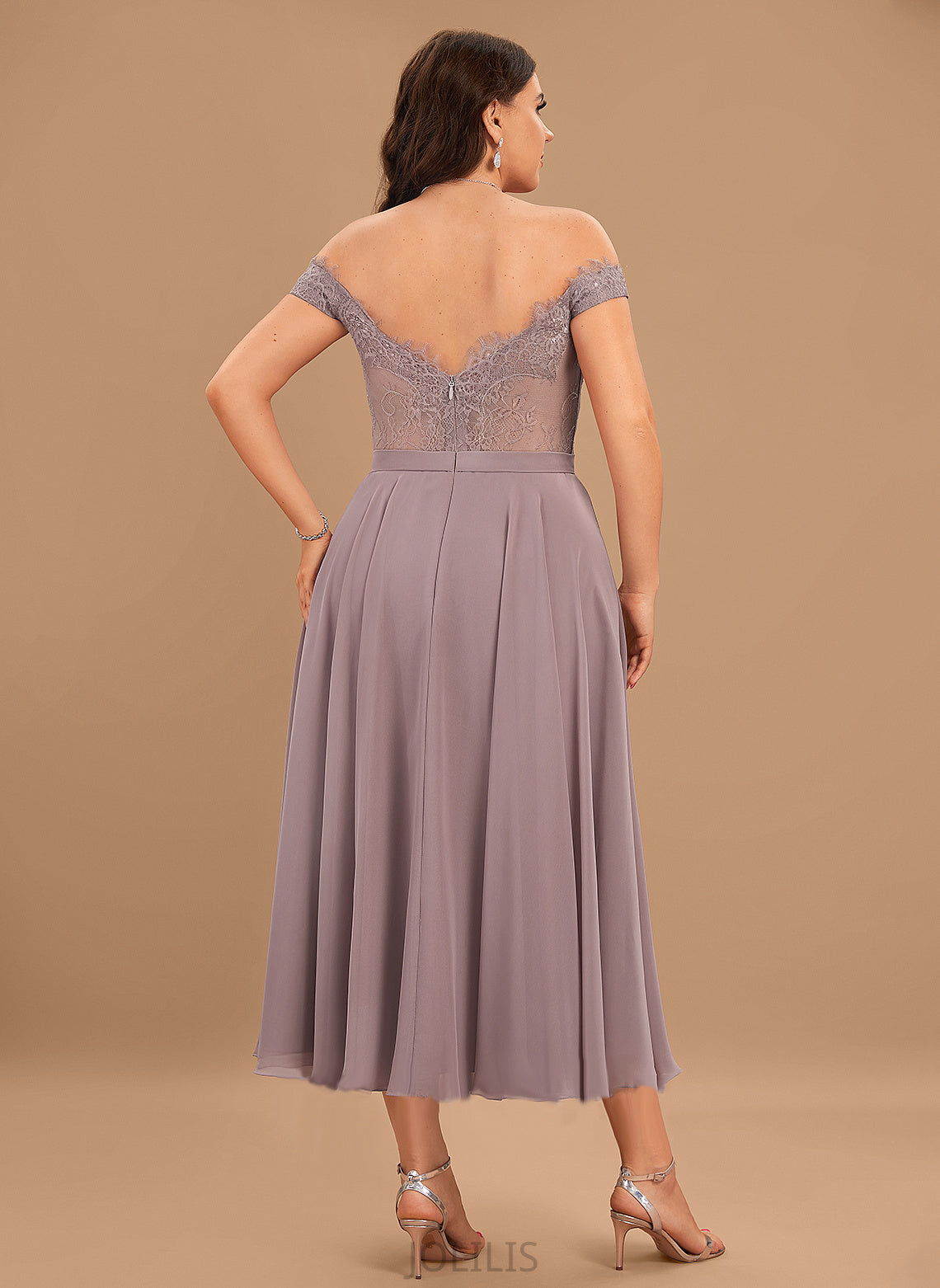 With A-Line Dress Beading Lace Homecoming Dresses Homecoming Off-the-Shoulder Tea-Length Lily Chiffon