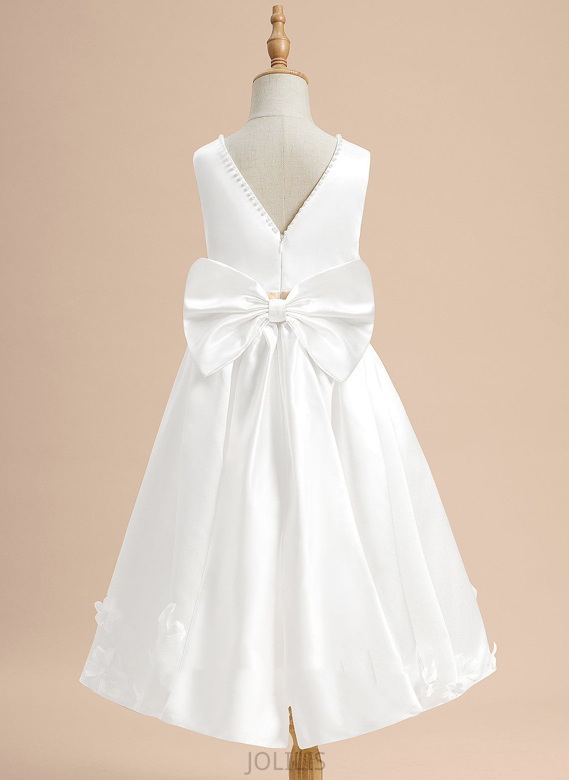 Flower Jaylynn A-Line Dress Flower Girl Dresses Sleeveless With Satin - Scoop Sash/Beading/Flower(s)/Bow(s) Tea-length Neck Girl