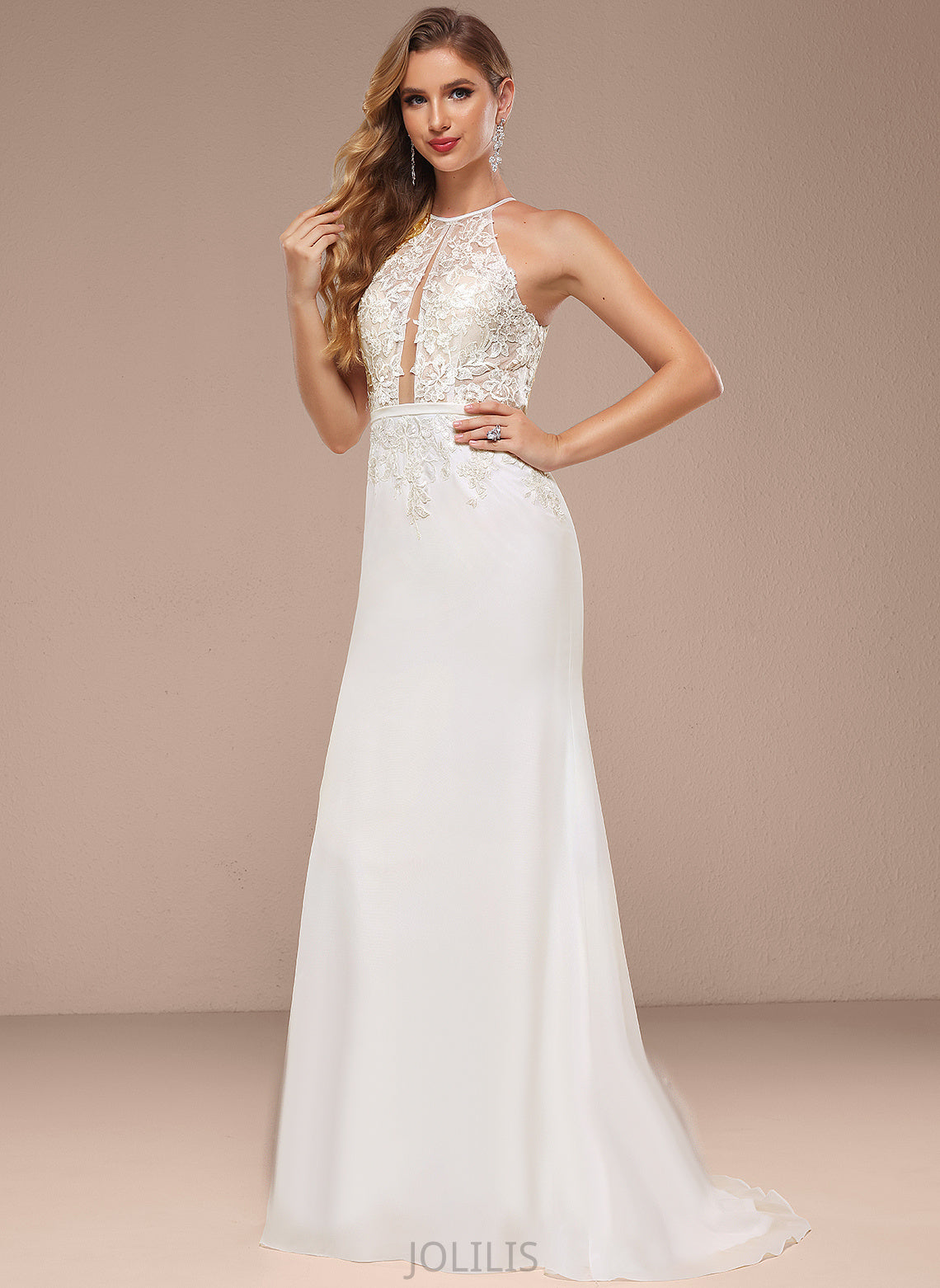 Wedding Sandra Wedding Dresses Train With Lace Chiffon Dress Trumpet/Mermaid Sequins Sweep Halter