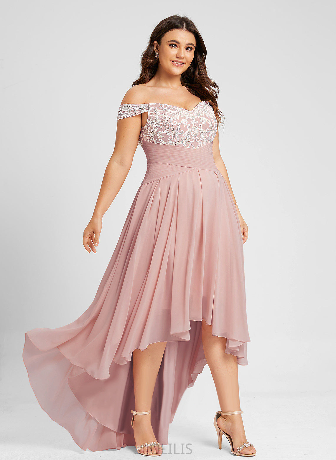 Asymmetrical Dress Chiffon With A-Line Off-the-Shoulder Wedding Dresses Setlla Pleated Lace Wedding