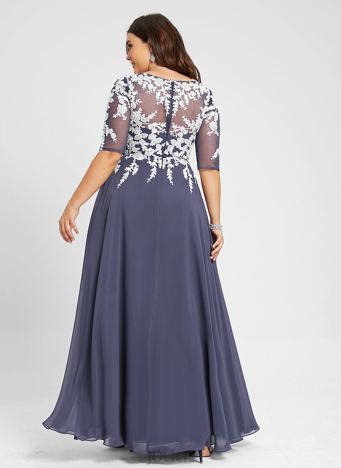 Lace V-neck Chiffon A-Line Daisy Prom Dresses Floor-Length