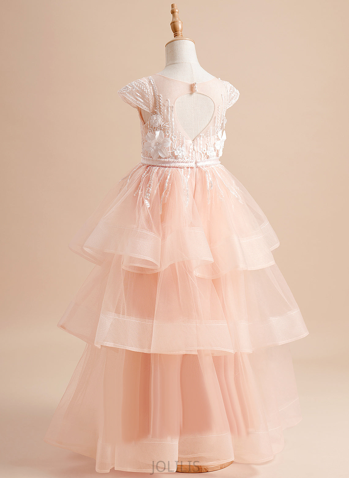 With Neck Finley Sleeves Flower Girl Dresses - Tulle Floor-length Scoop Girl Dress Short Ball-Gown/Princess Beading/Flower(s)/Bow(s) Flower