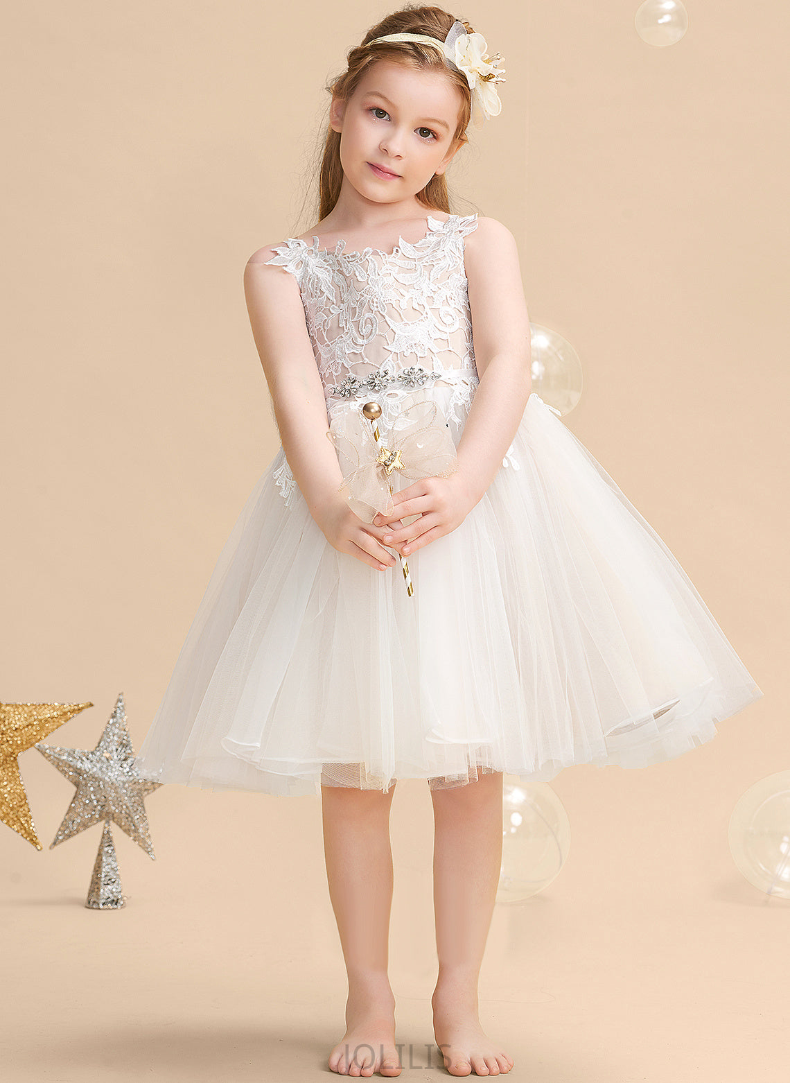 Tulle/Lace Girl Straps Elsa - Dress A-Line Sleeveless Knee-length Flower Flower Girl Dresses